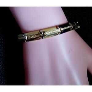 Vintage 90s Shiny / Textured Gold Tone Linked  Bracelet